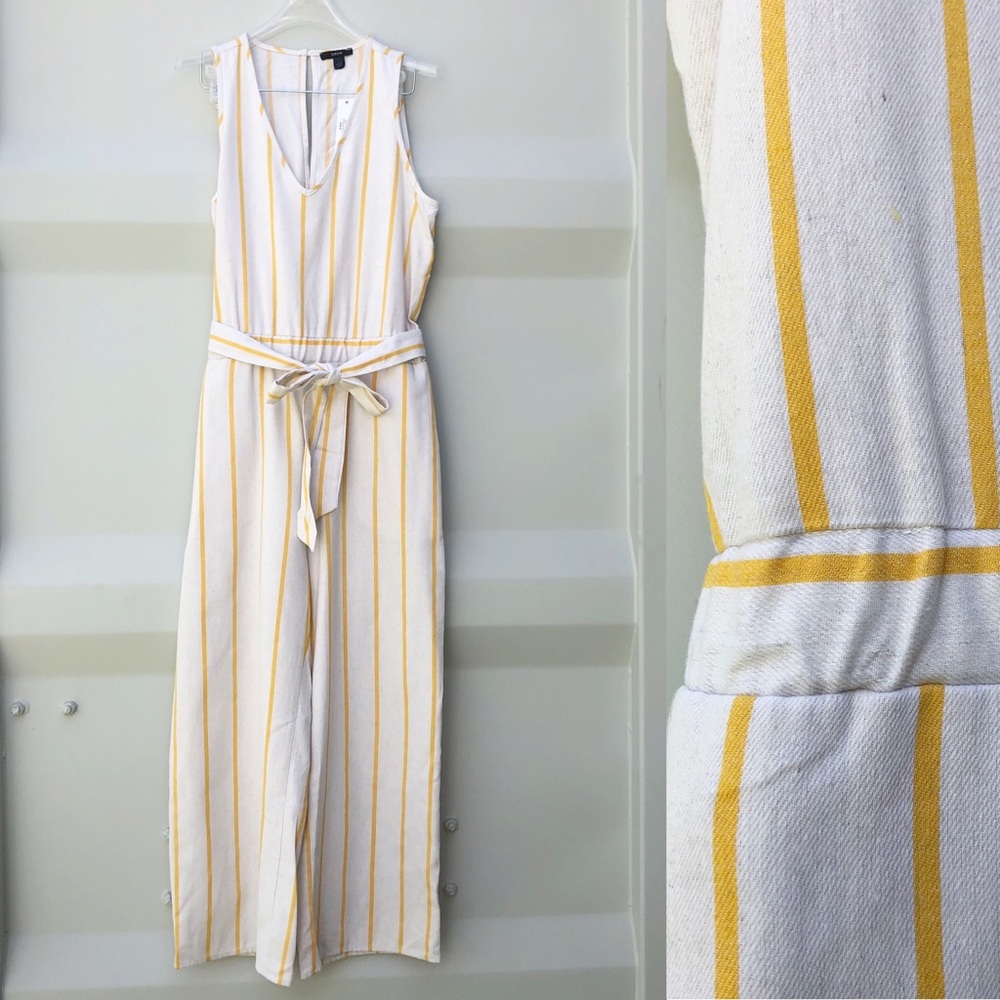 DREW cream jumpsuit with thin mustard stripe S
